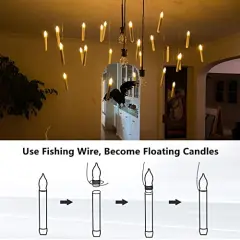 24 PCS Flamelesss LED Taper Candles with Warm White Flickering Flame Light, Battery Operated Floating Candles, LED Taper Handheld Candlesticks for Church Party Halloween Decorations