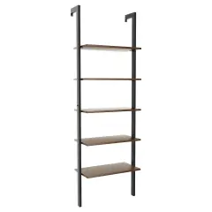 Steel Ladder Bookshelf, 5-Tier Wall-Mount Shelf Organizer for Home Dark Brown