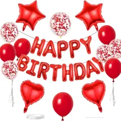 27 Pcs Red Birthday Decorations, 3D Foil Red Happy Birthday Balloon Banner