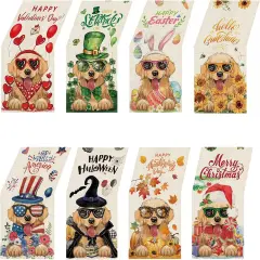 8 Pcs Golden Retriever Dog Table Runner 72 Inches Long, Valentines Day St Patricks Day Easter 4th of July Halloween Christmas Farmhouse Table Runners, Cute Puppy Holiday Dining Table Decor