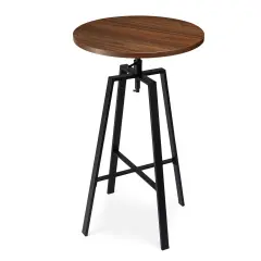 Industrial Rustic High Bar Stools With Solid Elm Wood Seat and Back Support & Bar Table With Adjustable Round