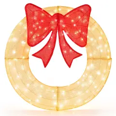 48 Inch Pre-Lit Lighted Christmas Mesh Wreath with Large Bow and 200 LED Bulbs