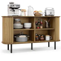 Costway 47" Sideboard Buffet Cabinet with Sliding Tambour Doors Adjustable Shelves Oak