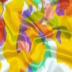 1 Yard Silk Charmeuse Yellow, Green & Red Ikat Paradise, 52" Wide Luxury Fabric for Flowing Dresses