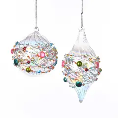 Multicolored Beaded Glass Ornaments (Asst 2)