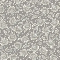Grey Nickel Whimsy Floral Cotton Wideback Fabric per yard