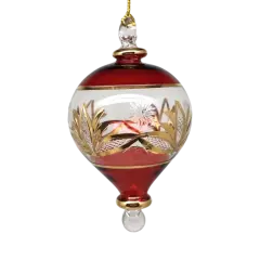 Etched Gold Teardrop Blown Glass Ornament - Red