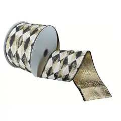 2.5" Antique Harlequin Ribbon: Black (10 Yards)