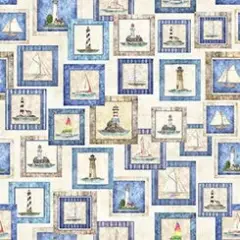 Natural Coastal Patch Wideback Cotton Fabric per yard