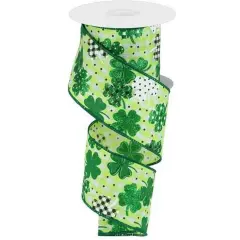 2.5" Pattern Shamrock Ribbon: Lime Green (10 Yards)