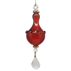 Blown Glass Twisted Chandelier Ornament with Crystal Dangle - Red