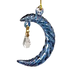 Small Crescent Moon Glass Ornament - Blue