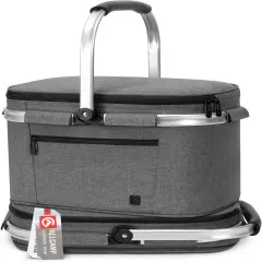 Insulated Cooler Bag Portable Collapsible Picnic Basket Cooler Bag Collapsible, Leakproof, Lightweightwith Sewn in Frame (Medium Gray