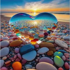 Paint by Numbers Kit for Adults Beach Sunset, Acrylic Adult Paint by Number Sunset with Crystal Heart 16x20inch for Home Wall Decor