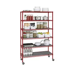 Seville Classics UltraDurable 6-Tier NSF Steel Shelving with Shelf Liners, 48" W x 18" D x 75.5" H Red
