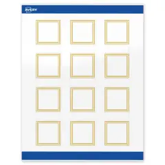 Avery Printable Square Labels, Gold Multi-Lined Border, 2" x 2", Glossy White Square Labels, Permanent, Laser/Inkjet, 120ct, Great for Product Labels