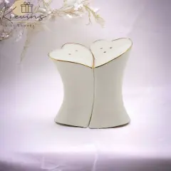 Jade Porcelain Heart with Gold Accents Salt & Pepper Shakers, Wedding D&eacute;cor or Gift, Wedding Favor, Anniversary D&eacute;cor, Anniversary Gift