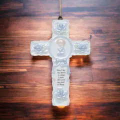 Ceramic Cross with Praying Boy Wall Decor, Religious D&eacute;cor, Religious Gift, Church D&eacute;cor, Baptism Gift