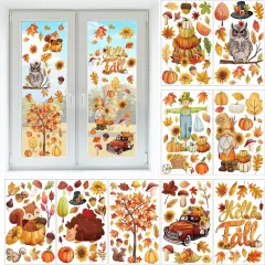150 Pcs Fall Window Clings，Thanksgiving Window Stickers Pumpkin Maple Leaf