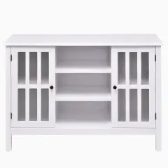 White 43-inch TV Stand with Glass Doors and Storage Shelves