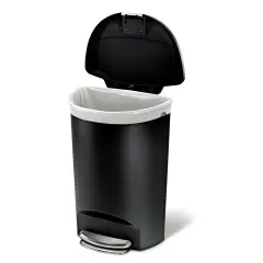 Black Plastic Semi-Round Trash Can with Foot Pedal and Slow Close Lid