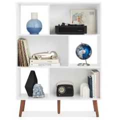 Mid Century Modern Bookcase Storage Unit with Wood Grain Finish