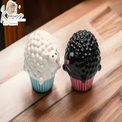 Hand Painted Ceramic Cupcake Sheep Salt & Pepper Shakers, Home D&eacute;cor, Gift for Her, Gift for Mom, Kitchen D&eacute;cor, Farmhouse D&eacute;cor