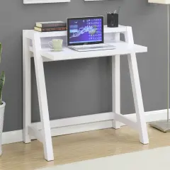 White Modern Minimalist Compact Laptop Desk with 9 Shelves and Retro-Inspired Legs