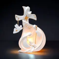 Ceramic Holy Family Nativity Cross Night Light, Home D&eacute;cor, Religious D&eacute;cor, Religious Gift, Church D&eacute;cor, Baptism Gift
