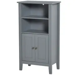 Gray Modern 2 Tier Floor Cabinet with Hidden Storage Durable MDF Bathroom Hallway Living Room Organizer