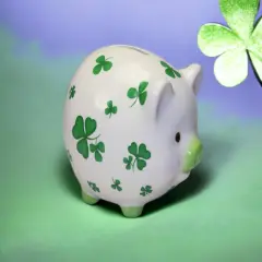 Ceramic Pig with Shamrock Design Piggy Bank, Home D&eacute;cor, Gift for Her, Gift for Mom, Kitchen D&eacute;cor, Irish Saint Patrick&rsquo;s Day D&eacute;cor