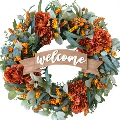 24 Inch Fall Peony Eucalyptus Leaves Wreath