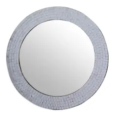 Silver Mosaic Glass Round Bathroom Wall Mirror with MDF and Plaster Frame