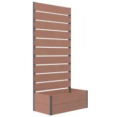 Outdoor Raised Bed Planter with Slatted Fence Trellis in Wood Finish Brown