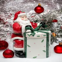 Ceramic Santa Claus Opening Gift Cookie Jar, Home D&eacute;cor, Gift for Her, Gift for Mom, Kitchen D&eacute;cor, Christmas D&eacute;cor