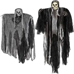 2 Pcs Halloween Hanging Grim Reaper Decorations Outdoor, 53&rdquo; and 31.5" Halloween Hanging