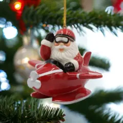 Ceramic Santa Claus Flying Red Airplane Ornament, Home D&eacute;cor, Gift for Pilot, Her, Mom, Him, Dad, Christmas tree D&eacute;cor, Wall Decor