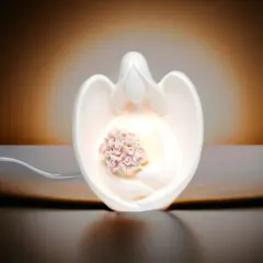 Ceramic Angel With Flowers Night Light, Home D&eacute;cor, Religious D&eacute;cor, Religious Gift, Church D&eacute;cor, Baptism Gift