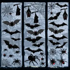 6 Sheet 59pcs Halloween Bats Spider Window Clings