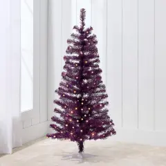 4ft Pre Lit Christmas Tree Mini Artificial Tree with Twinkling LED Lights for Bedroom or Apartment Purple
