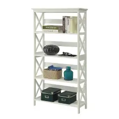 Modern 5-Tier Bookcase with Large Shelves and Glossy Finish Ideal for Office or Living Room White