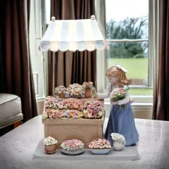 Hand Crafted Ceramic Girl Flower Shop Centerpiece Figurine, Home D&eacute;cor, Gift for Her, Gift for Mom, Spring D&eacute;cor