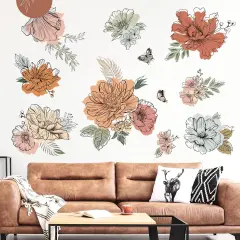 Boho Vintage Large Flower Wall Decals Bohemian Retro Floral