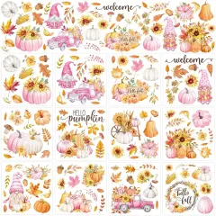 12 Sheet Fall Rub on Transfers Pink Orange Pumpkin Sunflower Transfer Stickers