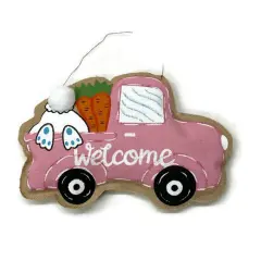 18" Welcome Burlap Easter Door Hanger: Pink