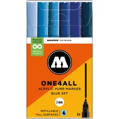 Molotow ONE4ALL Acrylic Paint Marker Character 6-Color Set, 2mm, Assorted Colors, 1 Set Each Blue Set - 2mm