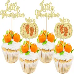 24Pcs Little Pumpkin Cupcake Toppers - Gold