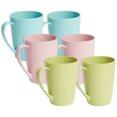 6-Pack 12oz Wheat Straw Mugs, Dishwasher Safe Unbreakable Coffee Mug Set with Handles, Reusable Plastic Mug for Coffee, Tea, Milk, Warm Beverages (3 Colors, 4x3x4 in) Multicolor