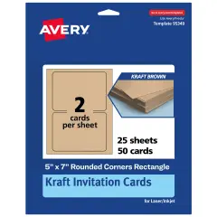 Avery Kraft Brown Invitation Cards, 5" x 7" Rectangle Rounded Corners