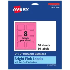 Avery Bright Pink Paper Labels, 2" x 3" Rectangle Scalloped